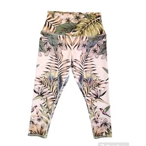 Evolution & Creation Women's High Waisted Palm Floral‎ Workout Leggings Medium